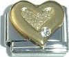 Gold heart large with single rhinestone 9mm Italian charm